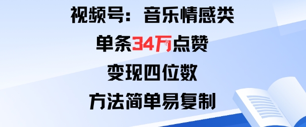视频号分成计划新玩法:音乐情感类单条34W点赞,变现四位数,方法简单易复制-富爸爸项目圈