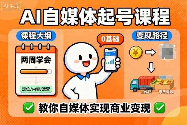 AI自媒体起号课程,0基础小白两周学会,教你自媒体实现商业变现-富爸爸项目圈