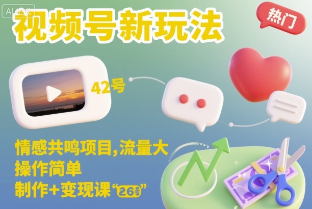 视频号新玩法,情感共鸣项目,流量大,操作简单,制作+变现课-富爸爸项目圈