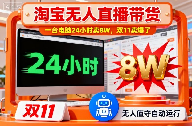 淘宝无人直播带货,一台电脑214小时卖8W,双11卖爆了【揭秘】-富爸爸项目圈
