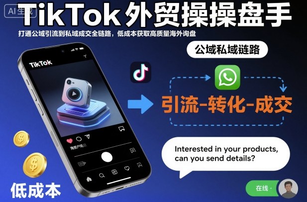 TikTok外贸操盘手,打通公域引流到私域成交全链路,低成本获取高质量海外询盘-富爸爸项目圈