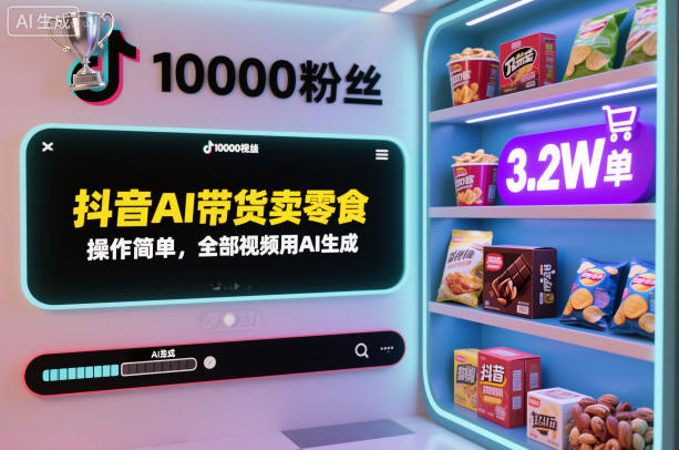 抖音AI带货卖零食,操作简单,全部视频用AI生成,一万粉丝,卖了3.2W单-富爸爸项目圈