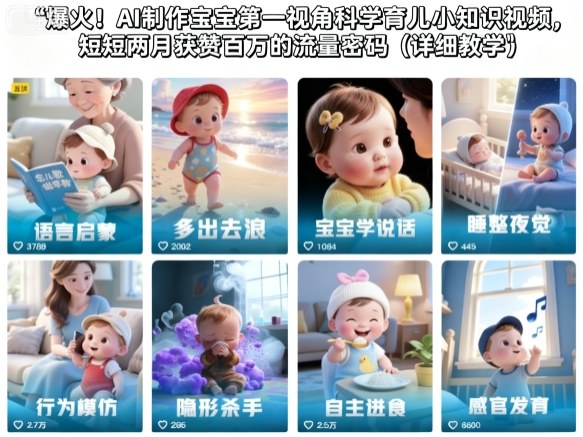 爆火!AI制作宝宝第一视角科学育儿小知识视频,短短两月获赞百万的流量密码(详细教学)-富爸爸项目圈