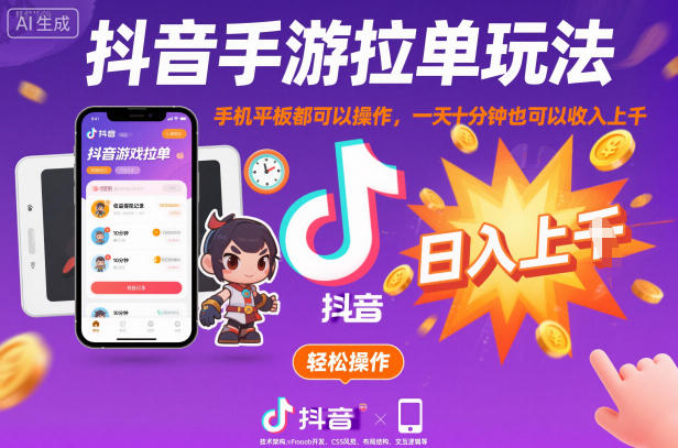 抖音手游拉单玩法,手机平板都可以操作,一天十分钟也可以收入上K【揭秘】-富爸爸项目圈