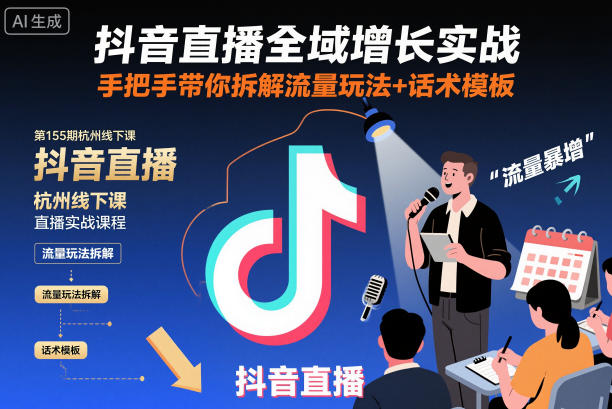 抖音直播全域增长实战第155期杭州线下课,手把手带你拆解流量玩法+话术模板-富爸爸项目圈