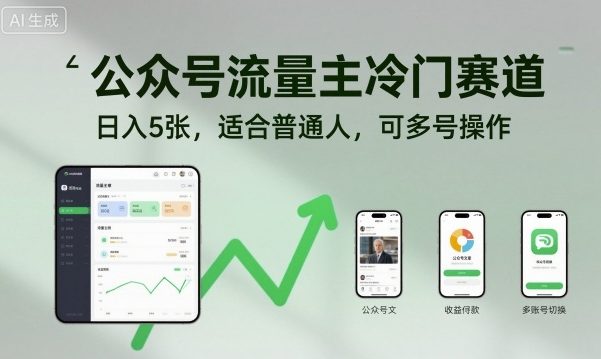 公众号流量主冷门赛道,日入5张,适合普通人,可多号操作-富爸爸项目圈