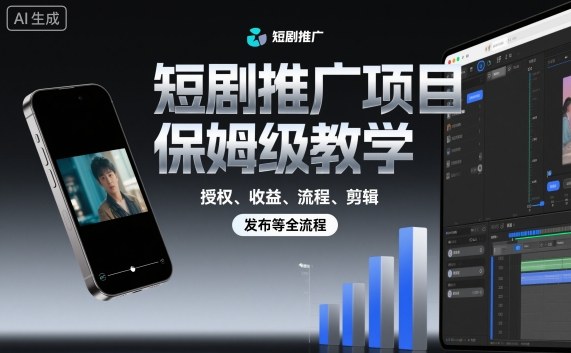 短剧推广项目保姆级教学,授权、收益、流程、剪辑,发布等全流程-富爸爸项目圈