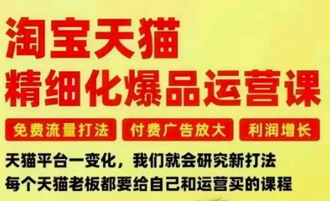 淘宝天猫精细化爆品运营课,免费流量打法-付费广告放大-利润增长-三大核心痛点,一次全部解决-富爸爸项目圈