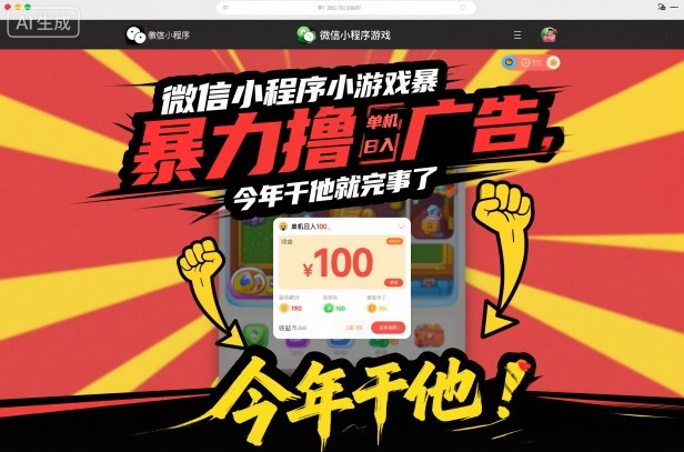 微信小程序小游戏暴力撸广告,单机日入100,今年干他就完事了-富爸爸项目圈