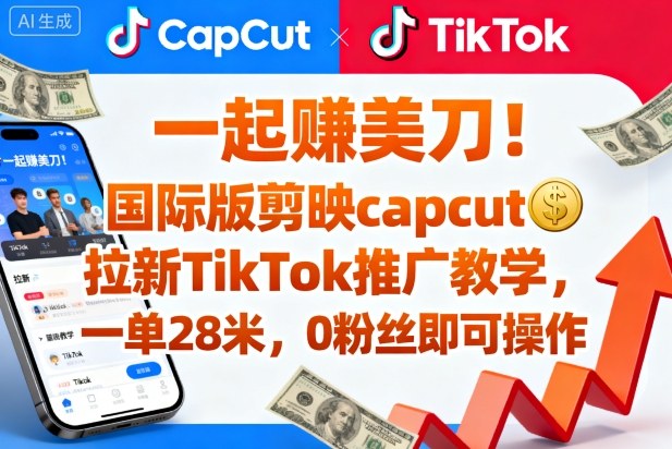 一起賺美刀!国际版剪映capcut拉新TikTok推广教学,一单28米,0粉丝即可操作(附推广入口和教学)-富爸爸项目圈