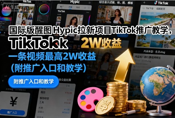 国际版醒图Hypic拉新项目TikTok推广教学,一条视频最高2W收益(附推广入口和教学)-富爸爸项目圈