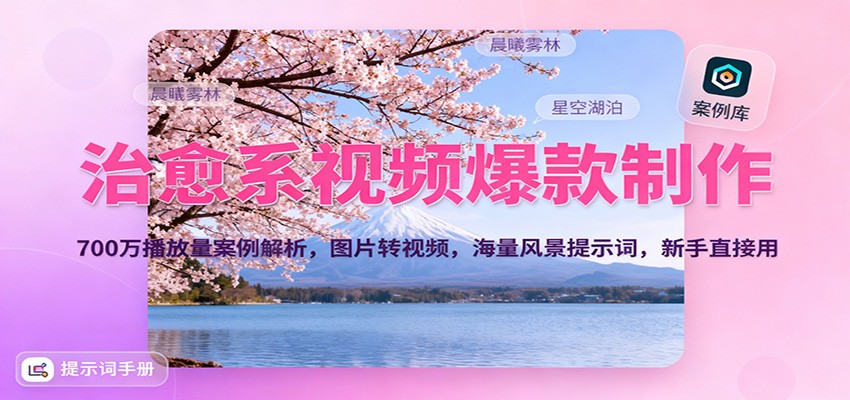 治愈系视频爆款制作,700万播放量案例解析,图片转视频,海量风景提示词,新手直接用-富爸爸项目圈