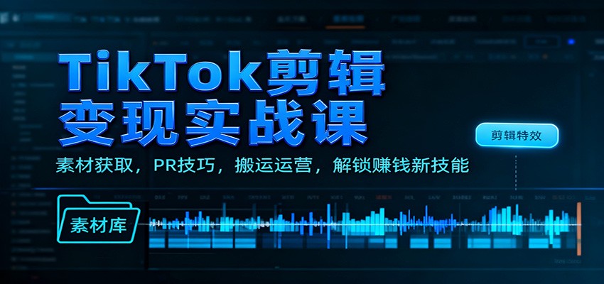TikTok剪辑变现实战课:素材获取,PR技巧,搬运运营,解锁赚钱新技能-富爸爸项目圈