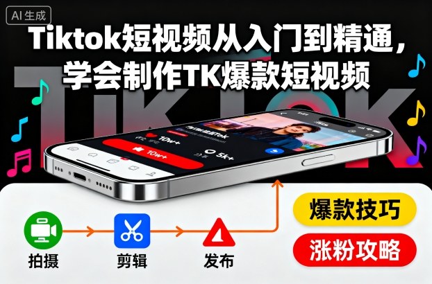 Tiktok短视频从入门到精通,学会制作TK爆款短视频-富爸爸项目圈