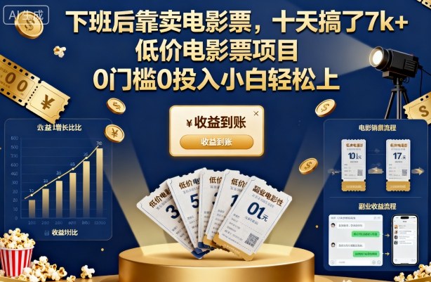 下班后靠卖电影票,十天搞了7k+,低价电影票项目,0门槛0投入小白轻松上手【揭秘】-富爸爸项目圈
