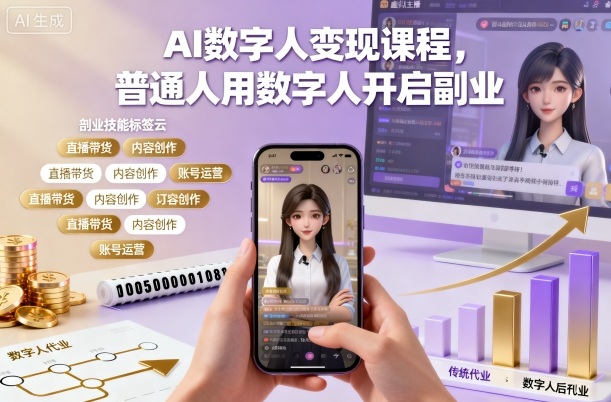 AI数字人变现课程,普通人用数字人开启副业-富爸爸项目圈