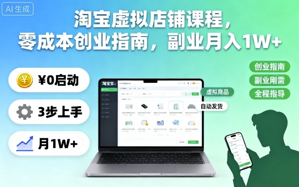 淘宝虚拟店铺课程,零成本创业指南,副业月入1W+-富爸爸项目圈