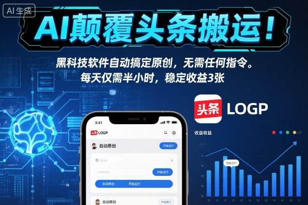 AI颠覆头条搬运!黑科技软件自动搞定原创,无需任何指令。每天仅需半小时,稳定收益3张【揭秘】-富爸爸项目圈