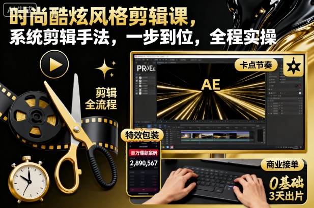 时尚酷炫风格剪辑课,系统剪辑手法,一步到位,全程实操-富爸爸项目圈