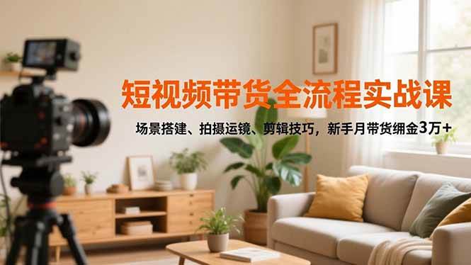 (16680期)短视频带货全流程实战课,场景搭建、拍摄运镜、剪辑技巧,新手月带货佣金3万+-富爸爸项目圈