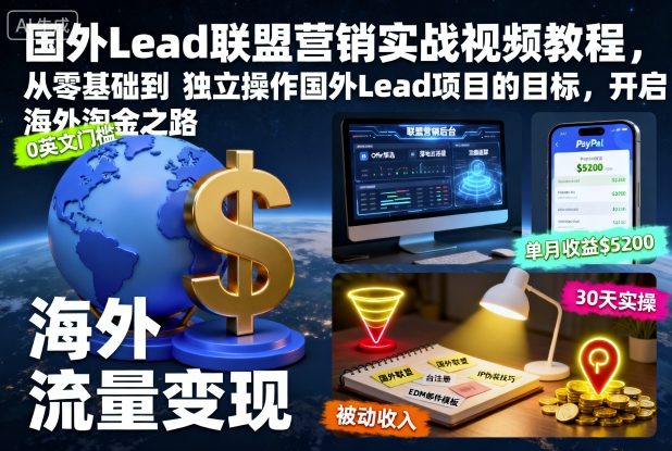 国外Lead联盟营销实战视频教程,从零基础到独立操作国外Lead项目的目标,开启海外淘金之路-富爸爸项目圈
