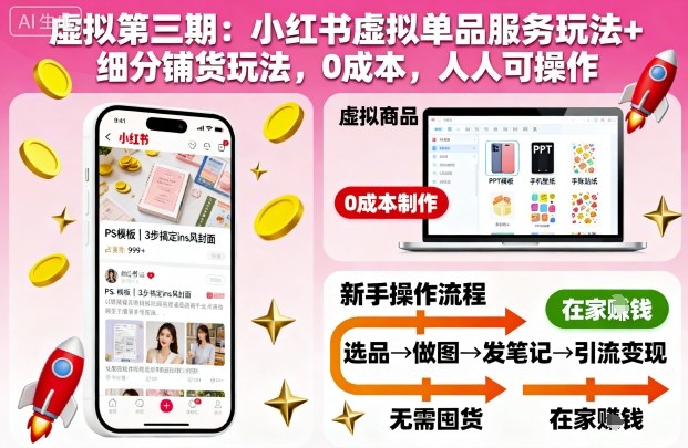 虚拟第三期:小红书虚拟单品服务玩法+细分铺货玩法,0成本,人人可操作-富爸爸项目圈