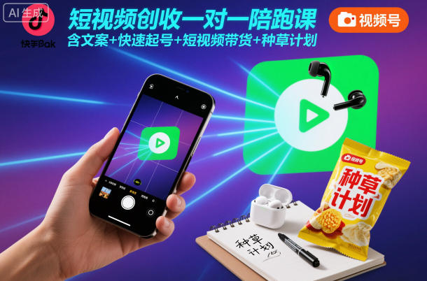 短视频创收一对一陪跑课,含文案+快速起号+短视频带货+种草计划-富爸爸项目圈