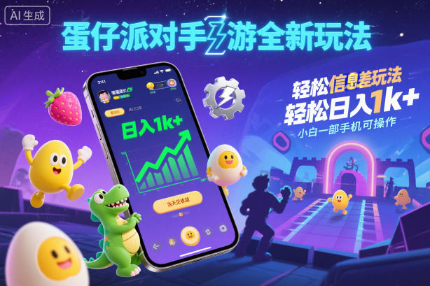 蛋仔派对手游全新玩法,轻松日入1k+,风口信息差玩法,当天见收益,小白一部手机可操作-富爸爸项目圈