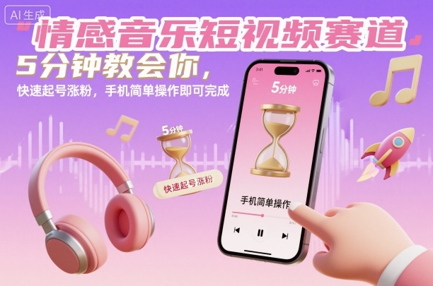 情感音乐短视频赛道,5分钟教会你,快速起号涨粉,手机简单操作即可完成-富爸爸项目圈