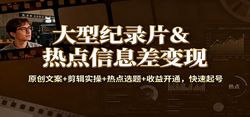 大型纪录片&热点信息差变现:原创文案+剪辑实操+热点选题+收益开通,快速起号-富爸爸项目圈