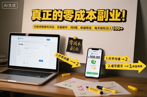 真正的零成本副业!问卷调查暴利项目,无脑操作,纯0撸,收益稳定,每天轻松日入100+【揭秘】-富爸爸项目圈
