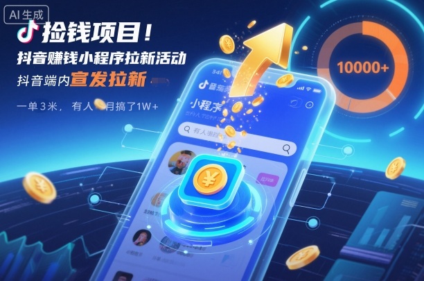 捡钱项目!抖音賺钱小程序拉新活动,抖音端内宣发拉新,一单3米,有人半个月搞了1W+-富爸爸项目圈