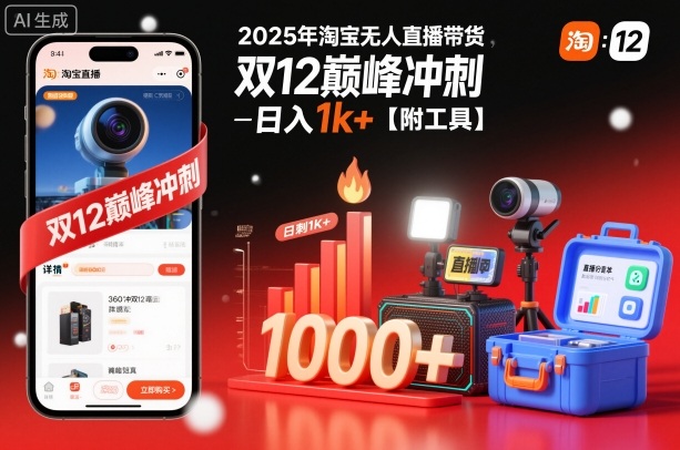 2025年淘宝无人直播带货,冲刺双12,日入1k+【附工具】【揭秘】-富爸爸项目圈