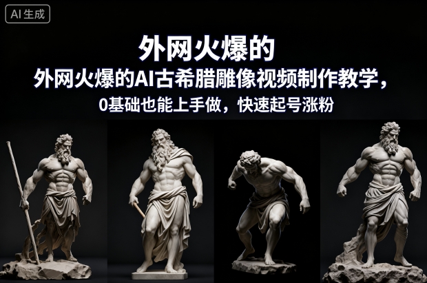外网火爆的AI古希腊雕像视频制作教学,0基础也能上手做,快速起号涨粉-富爸爸项目圈