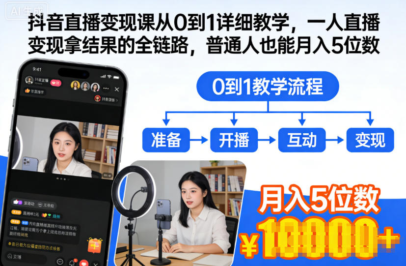 抖音直播变现课从0到1详细教学,一人直播变现拿结果的全链路,普通人也能月入5位数-富爸爸项目圈