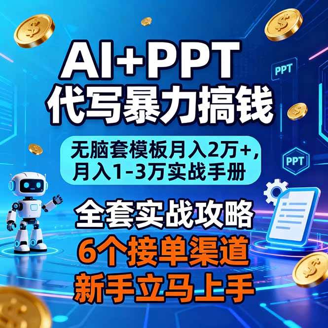(16783期)AI+PPT代写暴力搞钱:无脑套模板月入2万+,月入1-3万实战手册-富爸爸项目圈