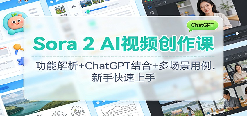 Sora 2 AI视频创作课:功能解析+ChatGPT结合+多场景用例,新手快速上手-富爸爸项目圈