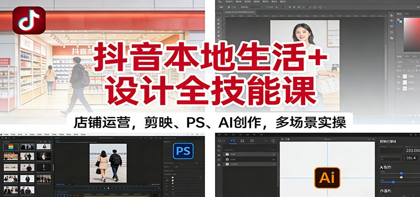 抖音本地生活+设计全技能课:店铺运营,剪映、PS、AI创作,多场景实操-富爸爸项目圈