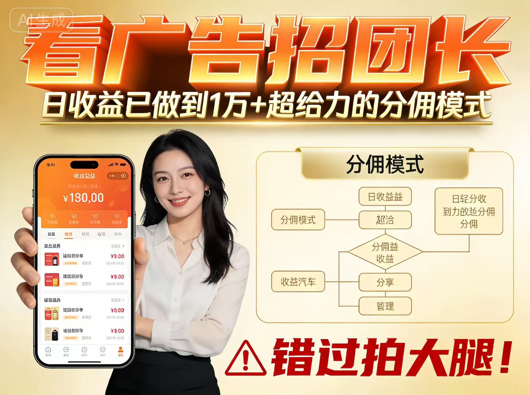 看广告招团长,团队收益已做到日入1万,分佣模式超给力,错过拍大腿-富爸爸项目圈