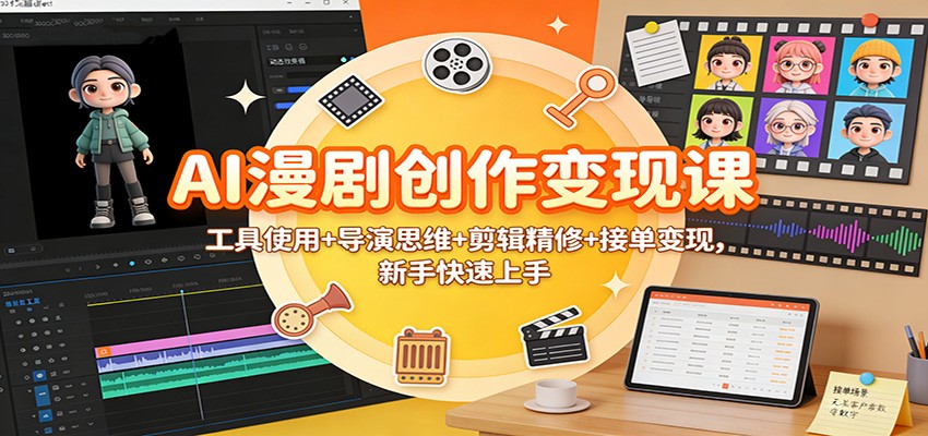 AI漫剧创作变现课:工具使用+导演思维+剪辑精修+接单变现,新手快速上手-富爸爸项目圈