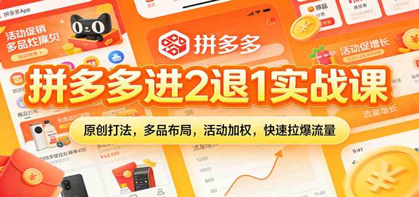拼多多进2退1实战课:原创打法,多品布局,活动加权,快速拉爆流量-富爸爸项目圈