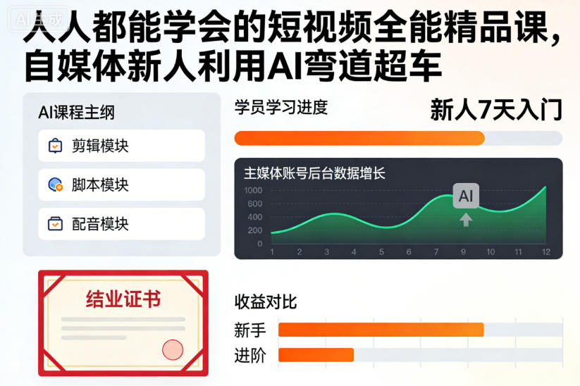 人人都能学会的短视频全能精品课,自媒体新人利用AI弯道超车-富爸爸项目圈