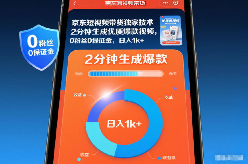 京东短视频带货独家技术,2分钟生成一条优质爆款视频,0粉丝0保证金,日入1k+【揭秘】-富爸爸项目圈