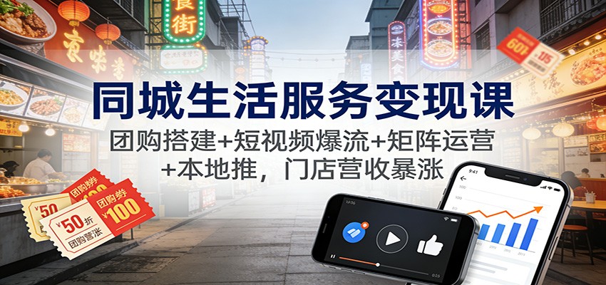同城生活服务变现课:团购搭建+短视频爆流+矩阵运营+本地推,门店营收暴涨-富爸爸项目圈