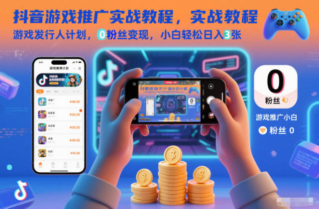 抖音游戏推广实战教程,游戏发行人计划,0粉丝变现,小白轻松日入3张-富爸爸项目圈