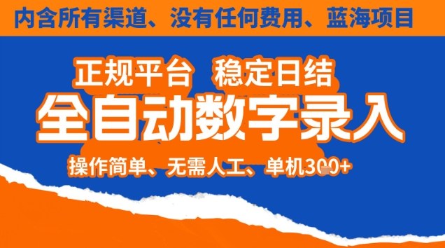 全自动数字录入,单机日入3张+,内含所有渠道全程免费零成本,操作简单可矩阵开干【揭秘】-富爸爸项目圈
