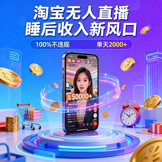 (16822期)淘宝无人直播,不违规不封号,直播100小时卖了5万,年底旺季!-富爸爸项目圈