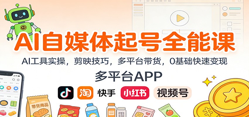 AI自媒体起号全能课:AI工具实操,剪映技巧,多平台带货,0基础快速变现-富爸爸项目圈