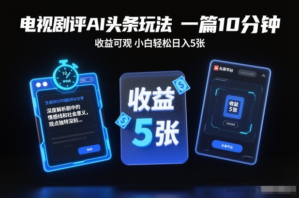 电视剧评AI头条玩法,一篇10分钟,收益可观,小白轻松日入5张+【独家】-富爸爸项目圈