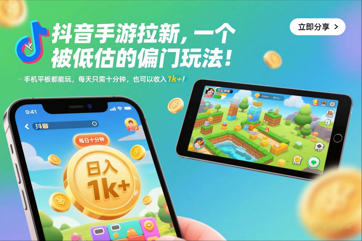 抖音手游拉新,一个被低估的偏门玩法!手机平板都能玩,每天只需十分钟,也可以收入1k+【揭秘】-富爸爸项目圈